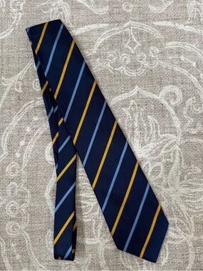 Land’s End Silk Navy Light Blue Yellow Striped Men’s Tie - Blue & Gold
